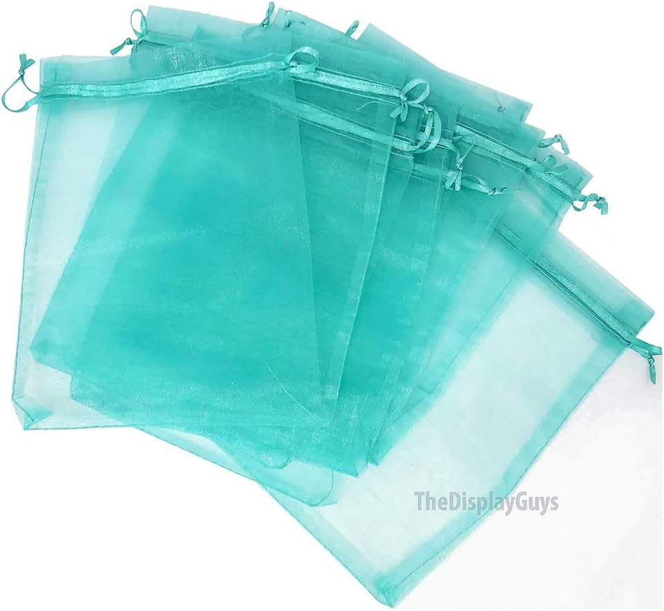 TheDisplayGuys 100-Pack XS XS 2x2 3/4" Teal Sheer Organza Gift Bags with Drawstring, Jewelry Candy Treat Wedding Party Favors Mesh Pouch