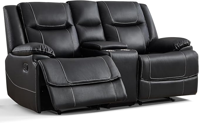 ANJ Premium Geniune Leather Manual Loveseat Recliner Sofa - Image 9