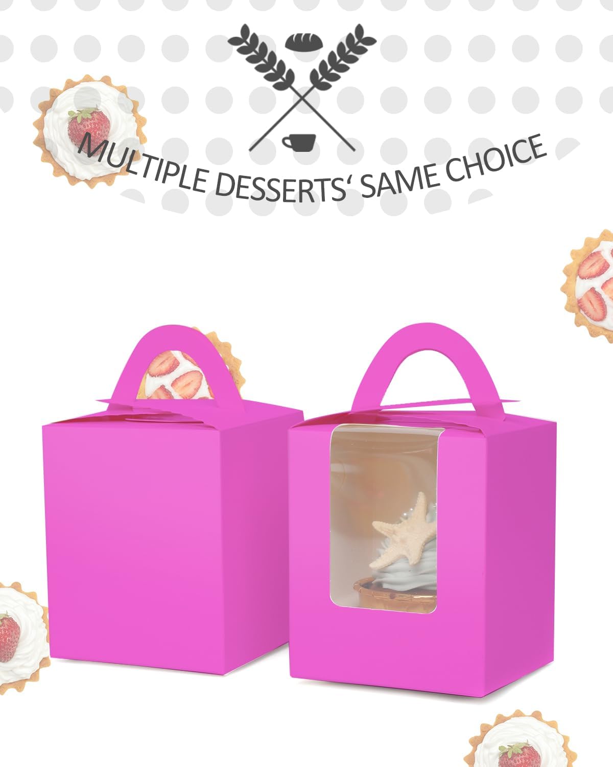 qiqee Roland Cupcake Boxes Individual Cupcake Holders Disposable 50pcs Single Cupcake Boxes with Window 3.7" 3.7"*4.5" Cupcake Containers