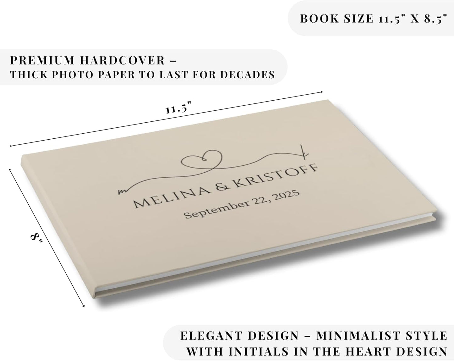 Wedding Guest Book – Personalized Polaroid Guest Book for Wedding Reception, Custom Sign In Photo Book with Blank Pages, Elegant Keepsake for Guests (Beige Minimal)