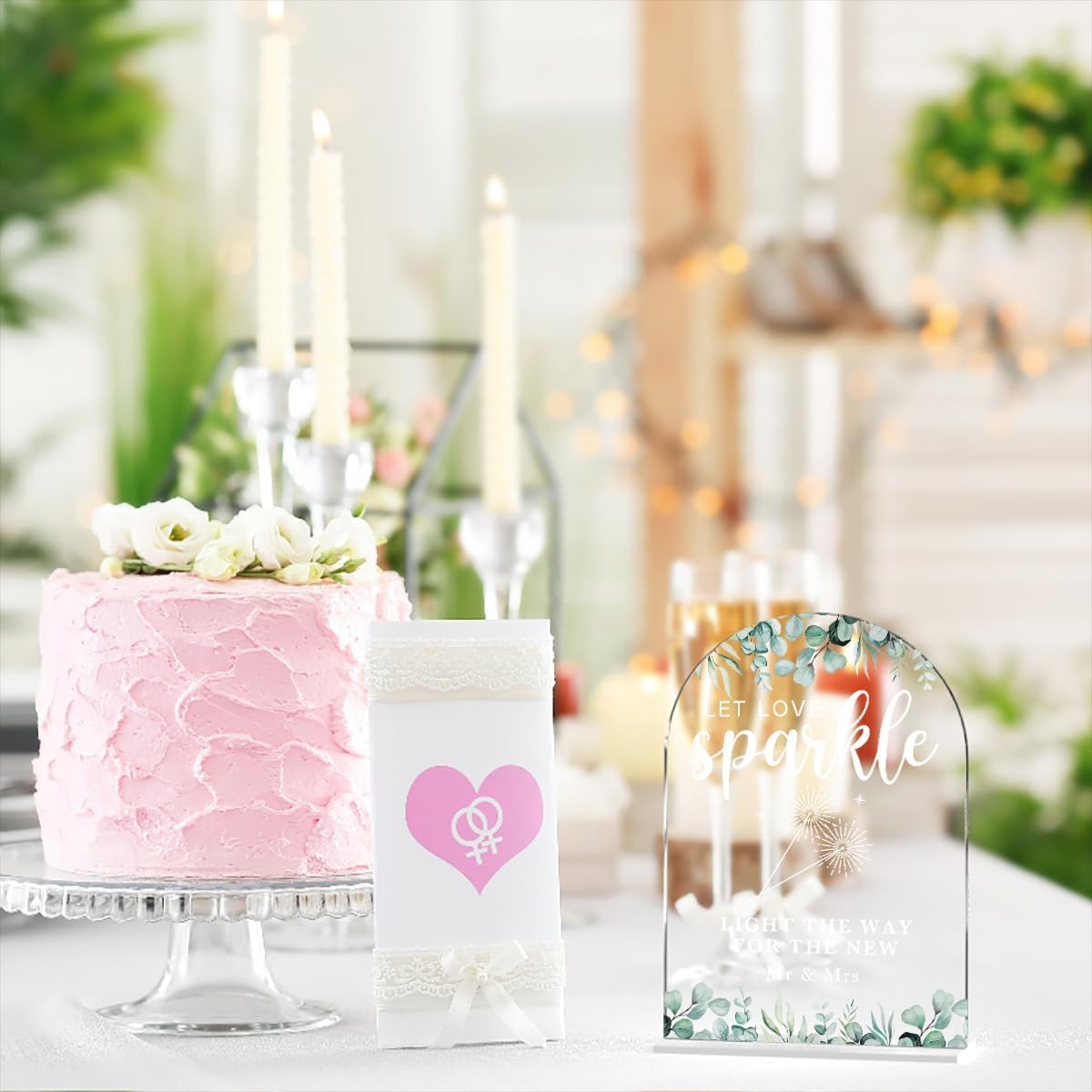 Acrylic Wedding Sign Let Love Sparkle Signs for Ceremony Modern Calligraphy Arch Acrylic Table Top Signs for Wedding Reception and Event Party Table Decor (Eucalyptus Leaves)