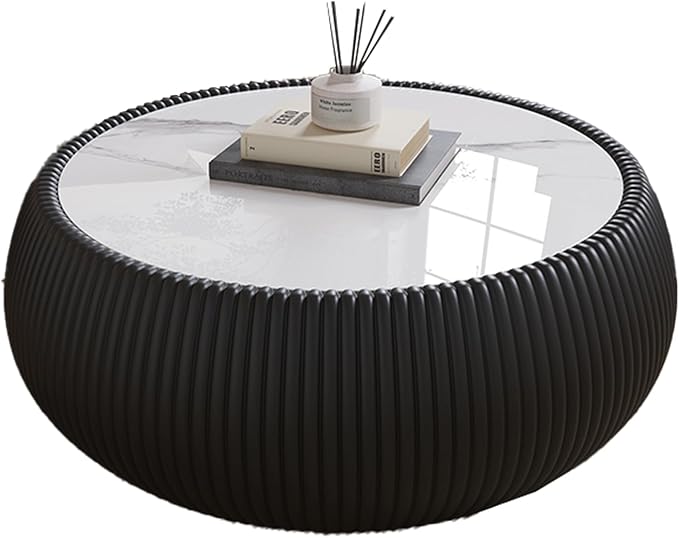 27.55" Round Marble Coffee Table, Modern Fluted Coffee Table - Image 7