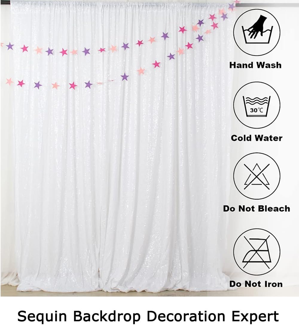 ShinyBeauty 10x10FT White Sequin Photo Backdrop - Sparkly Glitter Background for Photography, Baby Showers, Birthdays, Weddings & Party Decor
