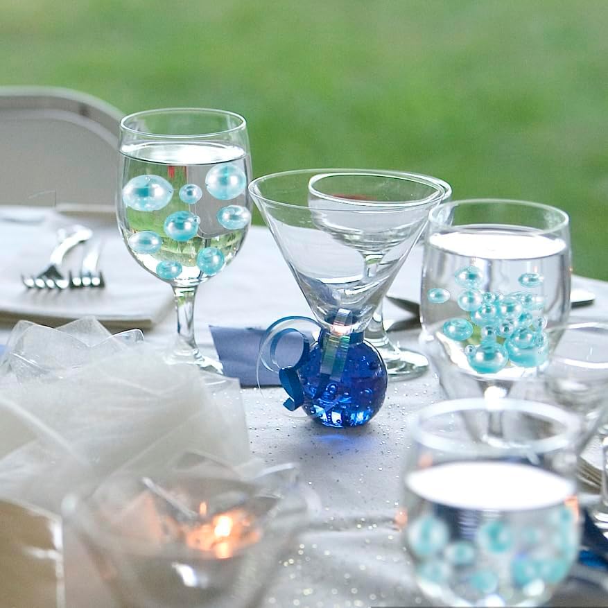 150Pcs Light Blue Polished No Hole Faux Pearl Beads for Vase Filling Decorations, Plastic Pearls Vase Fillers, Table Scatters, Wedding Centerpiece, Home Decor, 8/14/20 mm