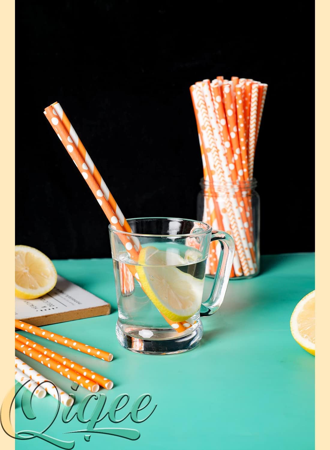 qiqee Gold Orange Disposable Straws for Drinking 150pcs Disposable Straws Bulk(10 Pattern)