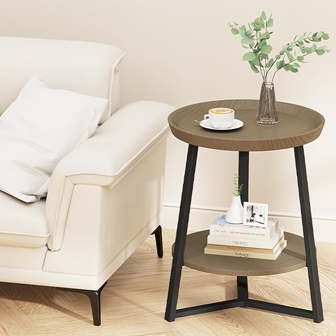 Gadroad Round End Table with Storage Shelf, 2 Tier Farmhouse Side Table - Image 9