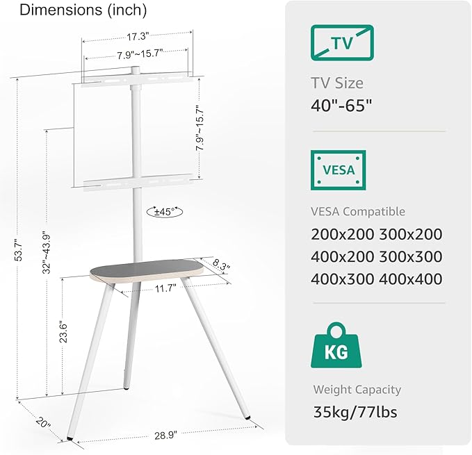 Tripod Easel TV Stand for 40 to 65 Inch LCD Led Screen, Height Adjustable and - Image 8
