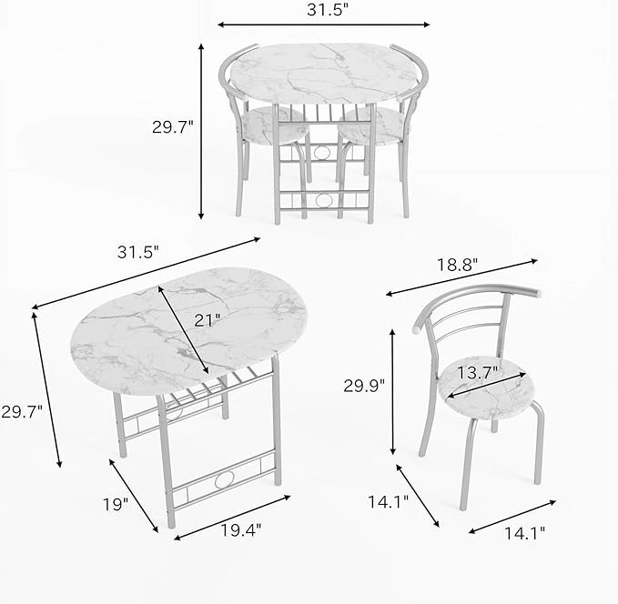 Shahoo 3-Piece Wooden Dining Table Set, Kitchen Breakfast Nook Sets - Image 7