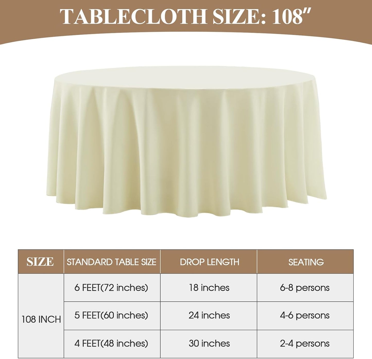 Round Tablecloth 2 Pack 108 Inch Ivory Tablecloths Washable Decorative Linen Polyester Table Clothes Cover for Dining Table Banquets Buffet Parties and Wedding