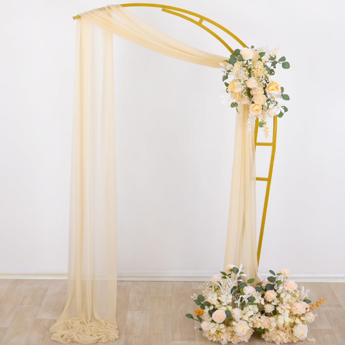 Socomi Champagne Sheer Wedding Arch Draping Fabric 29" x 20Ft 2 Panels Outdoor Curtain Drapes Extra Long for Bridal Baby Shower Ceremony Birthday Party Decor