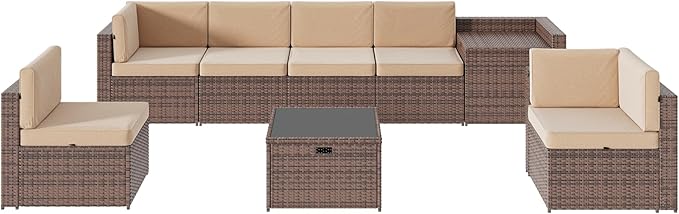 Aoxun 8-Piece Patio Furniture Set, Wicker Outdoor Sectional Sofa - Image 8