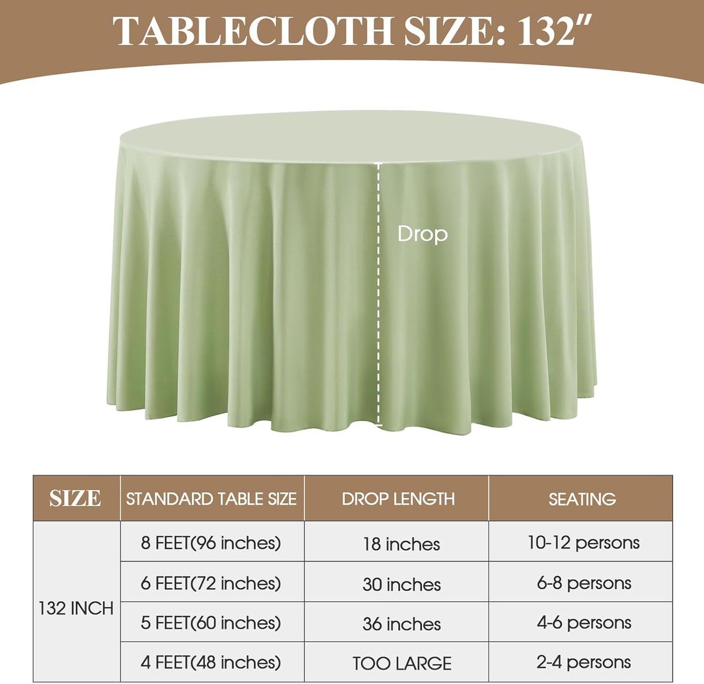 Round Tablecloth 132 Inch 2 Pack Sage Green Tablecloths Washable Decorative Linen Polyester Table Clothes Cover for Dining Table Banquets Buffet Parties and Wedding
