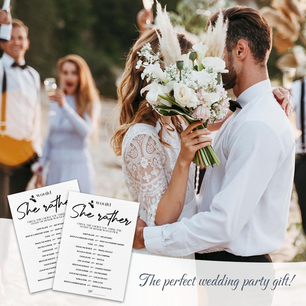 30 Minimalism Game Cards - Would She Rather - Bridal Shower, Engagement, Mr & Mrs, Newlyweds, Wedding Games, Party Activities & Supplies - B04 White