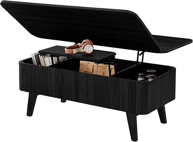 Fluted Lift Top Coffee Table, 3 in 1 Convertible Coffee Tables Converts to - Image 9