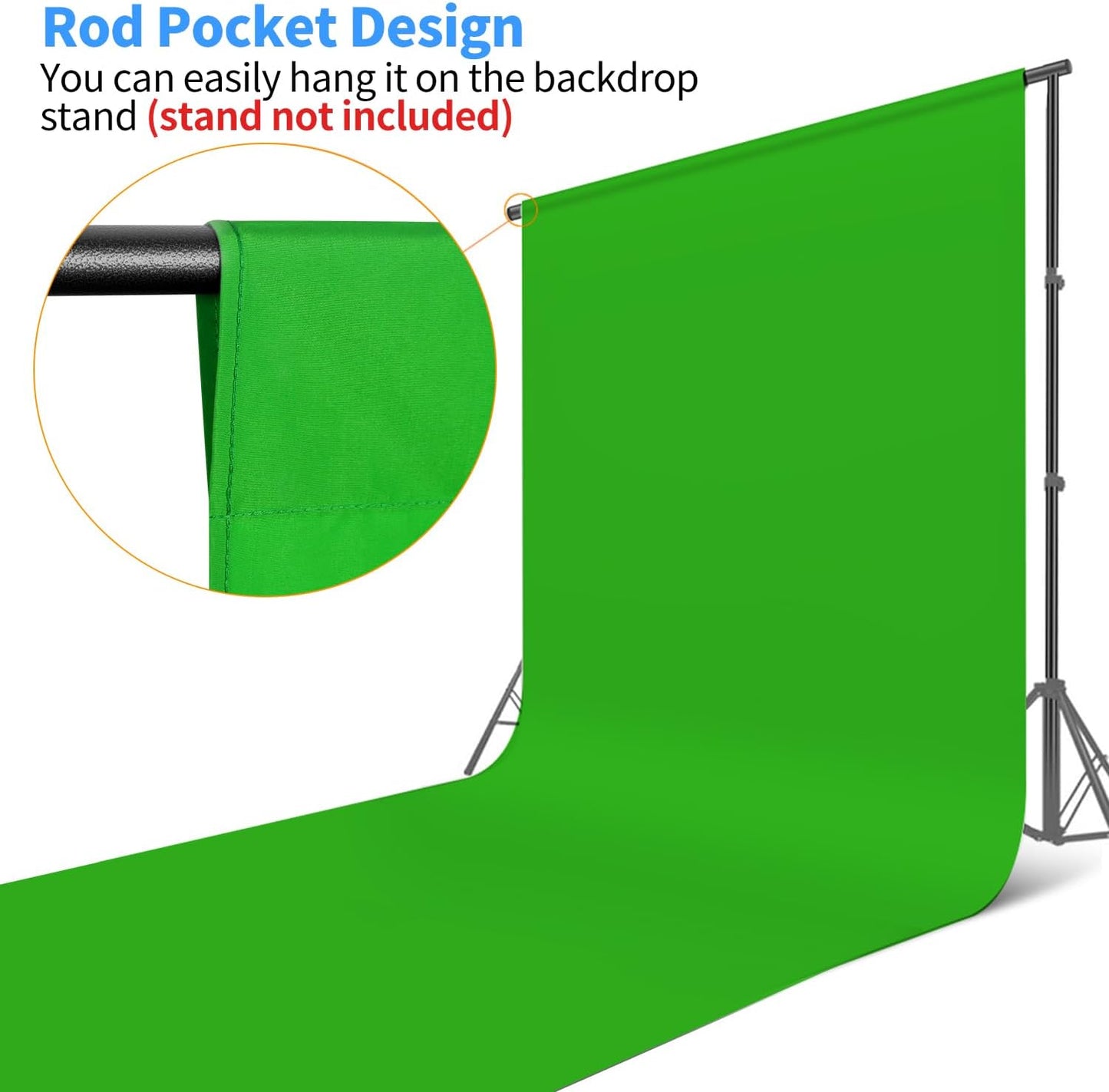 HEMMOTOP Green Screen Backdrop, 10 x 20 ft Large Chromakey Greenscreen Background Cloth for Live Streaming, Photography, Zoom, Camera Interview (Only Backdrop Without Stand)