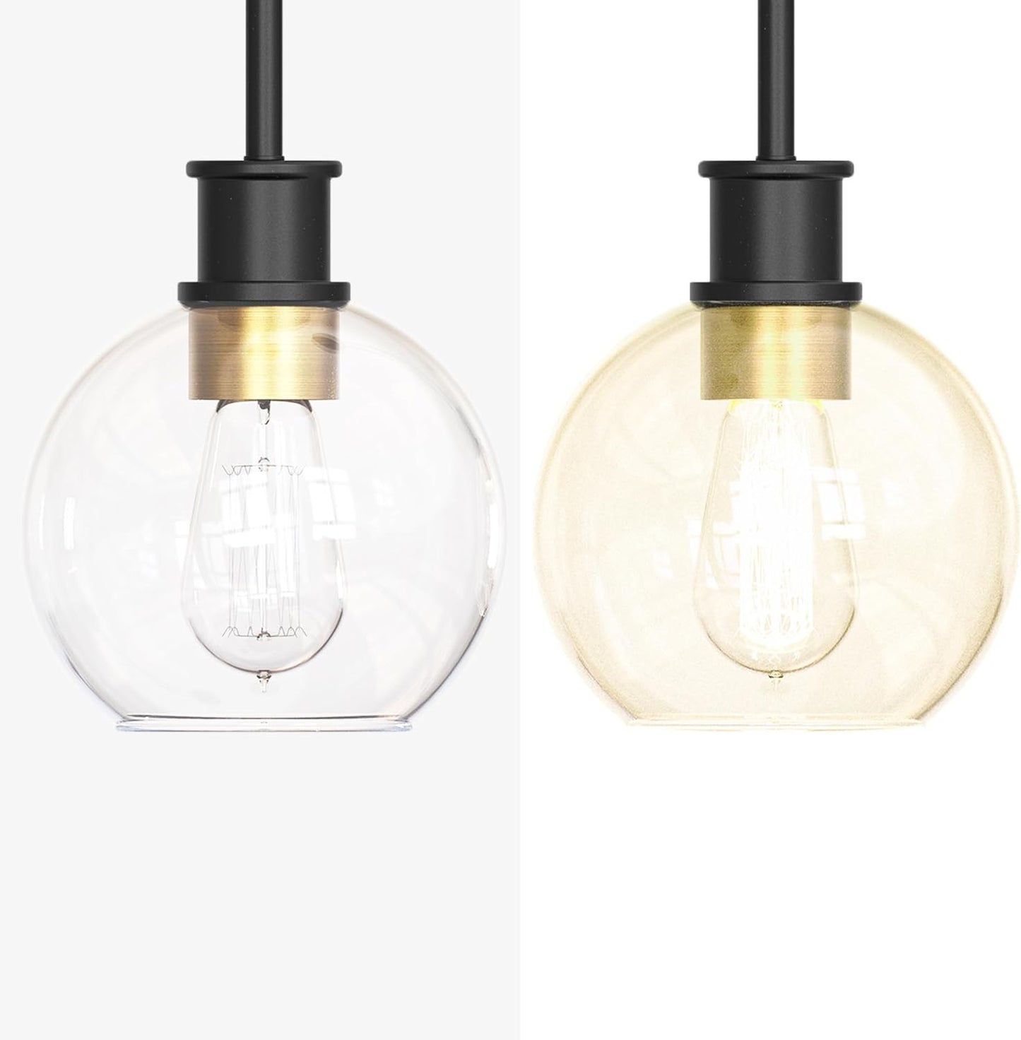 Black and Gold Pendant Light, Modern Globe Pendant Light, Island Pendant Lights with 6.5 inch Clear Globe Glass Shade for Kitchen Island, Hallway, Entryway, Dining Room, Bedroom