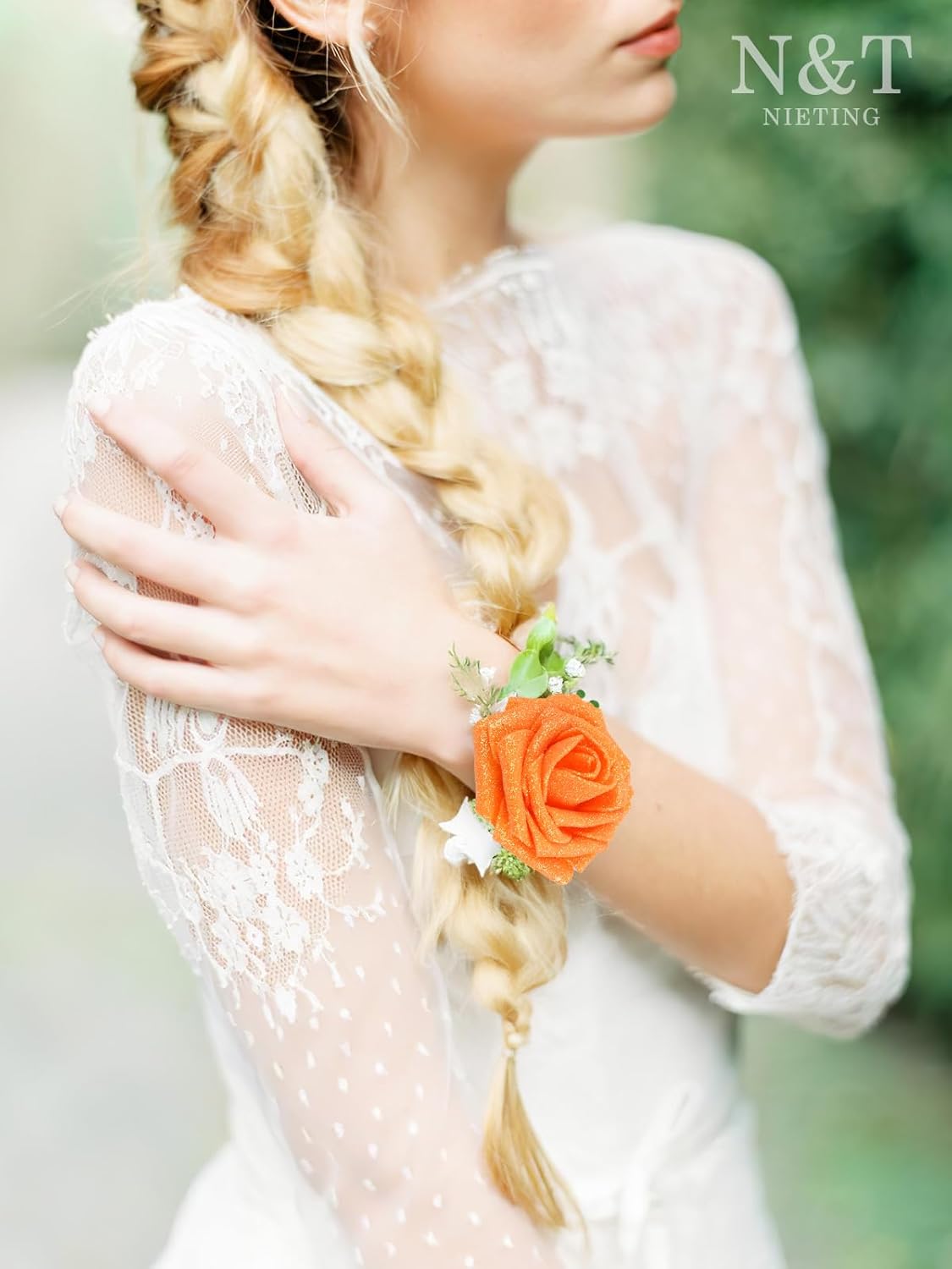 N&T NIETING Artificial Flowers Glowing Burnt Orange Flowers Foam 25pcs Glitter Roses Real Looking Fake Roses with Stem for DIY Wedding Bouquets Centerpieces Bridal Shower Party Home Decorations