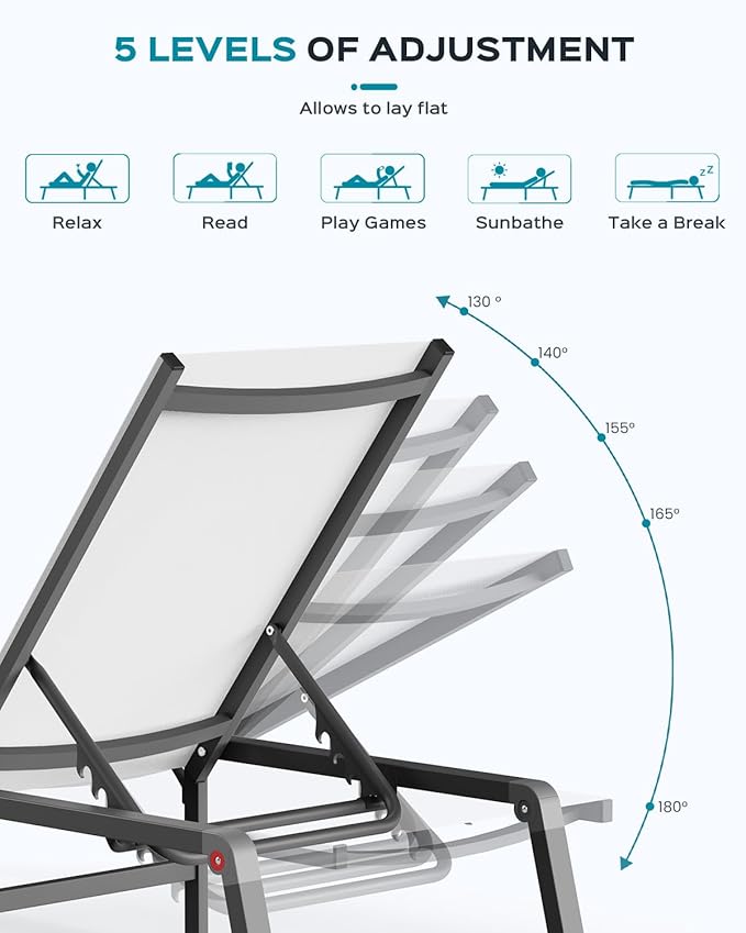 Patio Chaise Lounge Chair Set of 4, Foldable Lounge Chair - Image 7