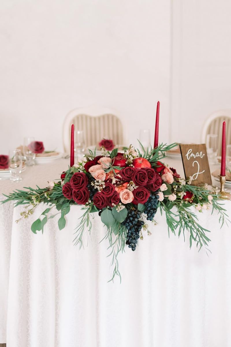 N&T NIETING Artificial Flowers - Fake Flowers Dark Red Roses Perfect DIY Wedding Bouquets Centerpieces Bridal Shower Party Home Flower Arrangement Decorations, 50Pcs