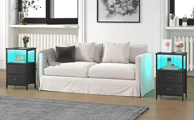 sthmec Nightstand with Charging Station, LED Night Stand Set 2, Bedside Table - Image 9