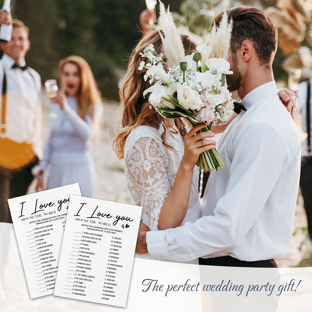 30 Game Cards & 1 Answer Card - I Love You - Bridal Shower, Engagement, Mr & Mrs, Newlyweds, Wedding Games, Party Activities & Supplies - B02 White