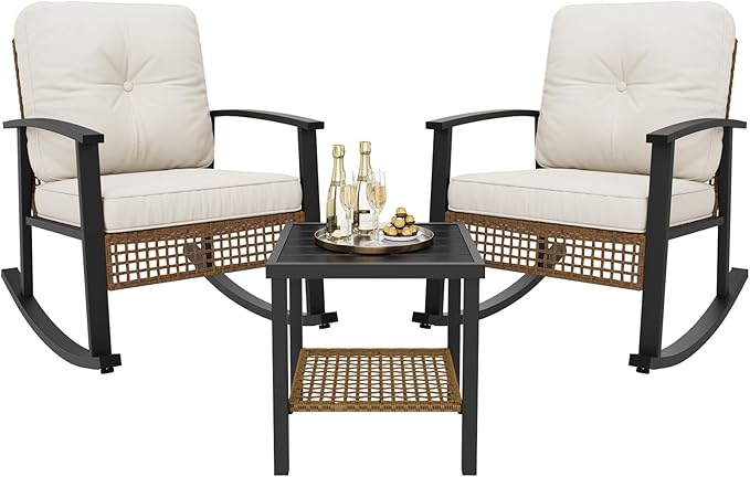 Aoxun 3-Piece Outdoor Rocking Bistro Set, Patio Furniture Set - Image 9