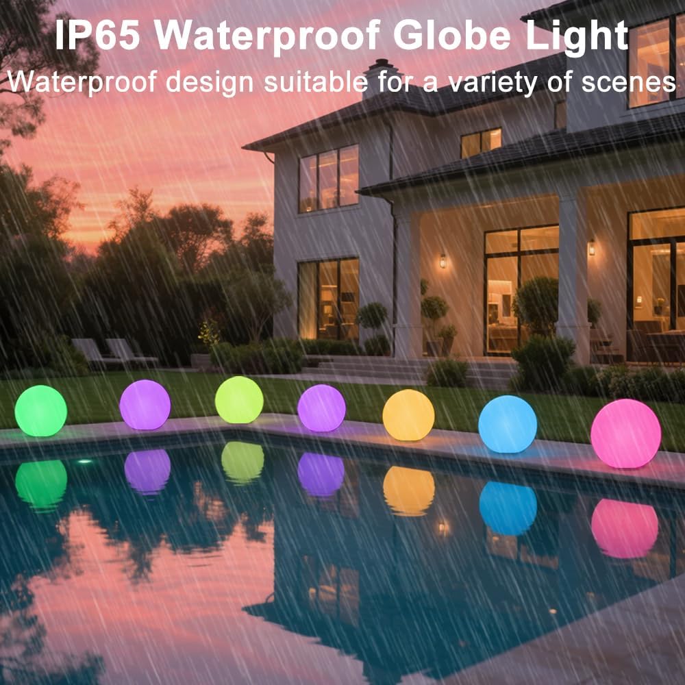 10-in Glowing LED Ball Light, Dimmable 16 RGB Color 4 Mode Glowing Orb Lights w/Remote, Rechargeable Light Up Ball Orb Lamp, Waterproof Outdoor Globe Lights Mood Lamp for Home Garden Party Path Decor