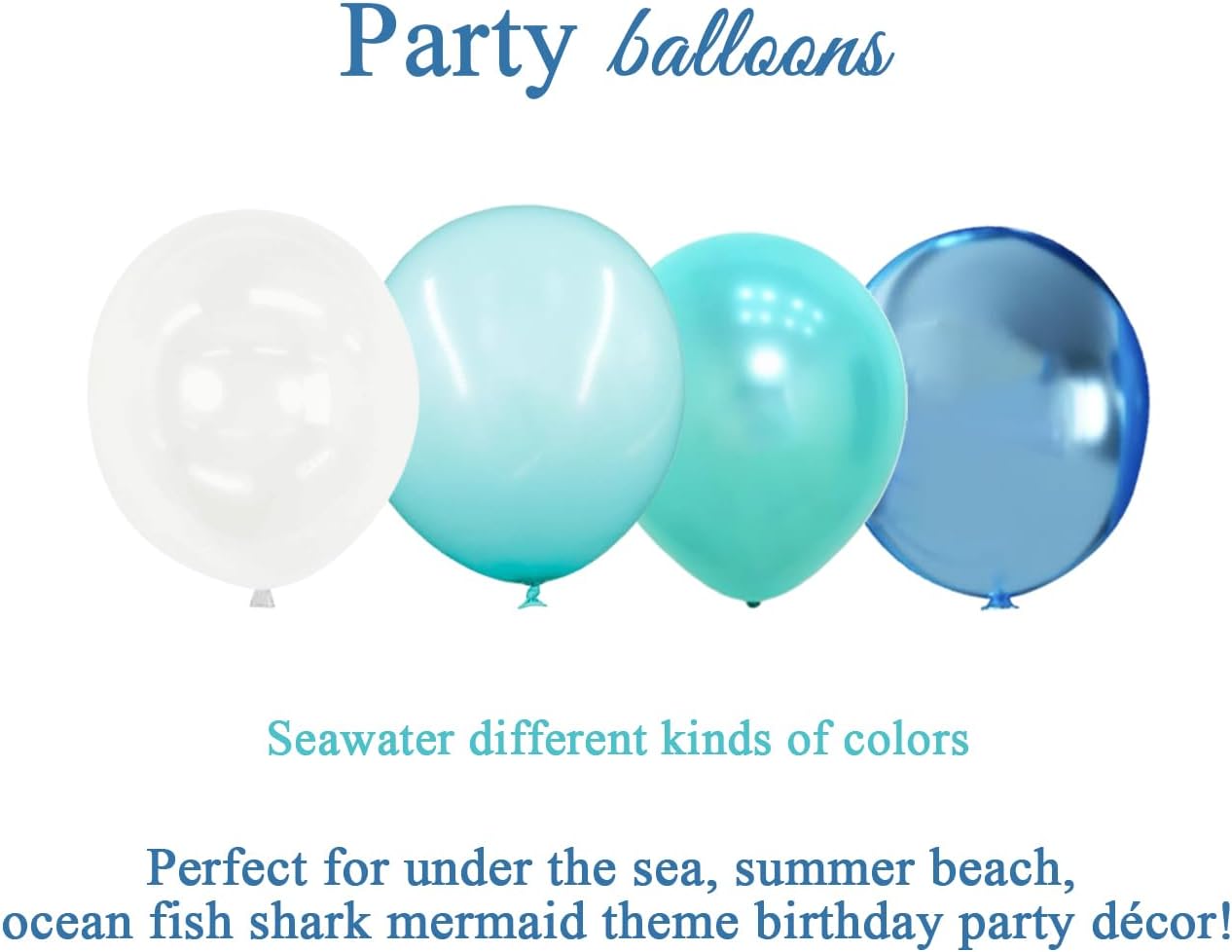 Under the Sea Party Decorations Teal Turquoise Blue Clear Balloons Assorted Colors Kit for Ocean Beach Pool Mermaid Fish Shark Theme Birthday& Classroom Decor-40Pcs Pearl Metallic Blue,Bubble Balloon