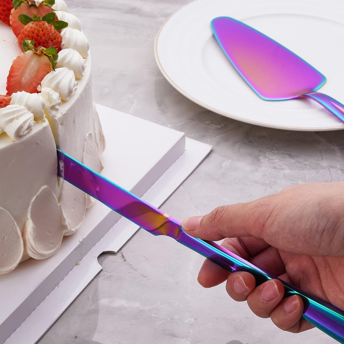 GoGeiLi Rainbow Cake Knife and Server Set, Colorful Stainless Steel Cake Cutting Set for Wedding, Birthday, Parties