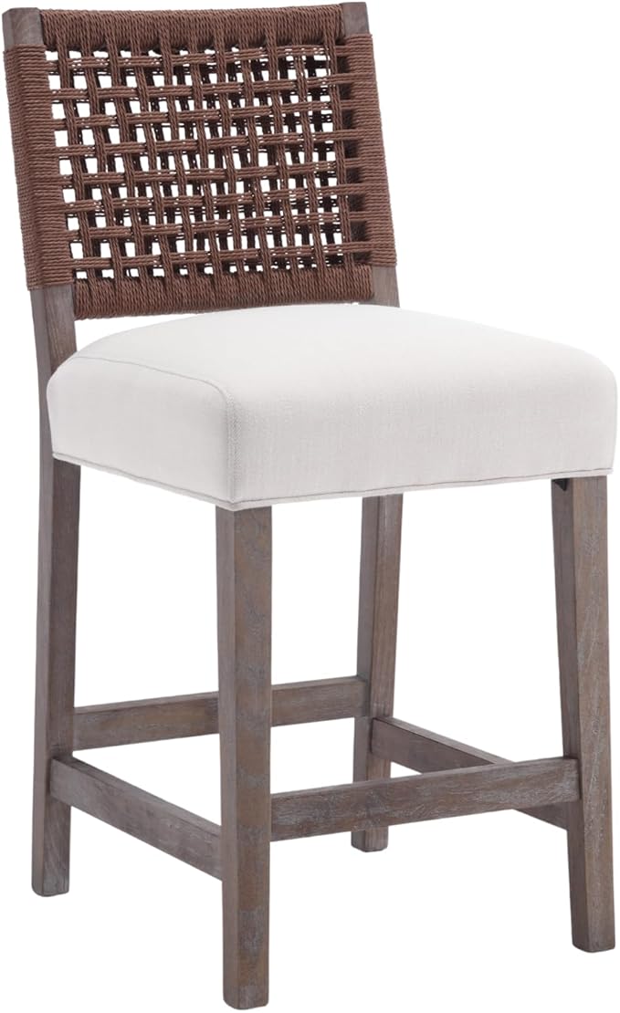 27-Inch Midcentury Modern Counter Stools, Wooden Wicker Stool Chairs - Image 9