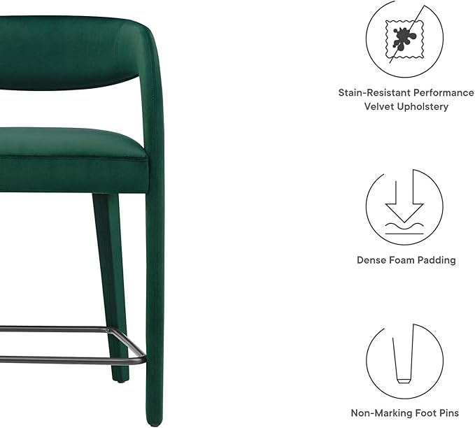 Modway EEI-6566-GRN-BLK Pinnacle Performance Velvet Counter Stool Set of Two - Image 9
