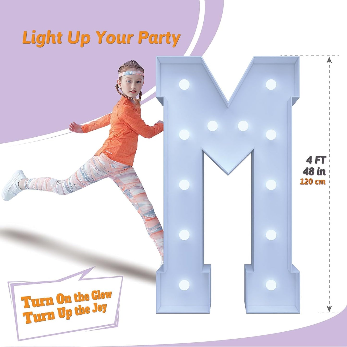 4FT Marquee Light Up Letters M – Cool White LED, Easy to Assemble Foam Board with Back Support, Large Marquee Light Up Letters for Birthday, Wedding, Party, Anniversary, Baby Shower Decor