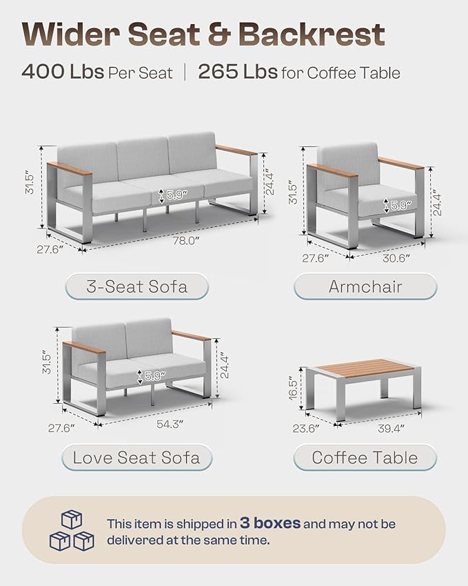 Aluminum Patio Furniture Set, 5 Seats Outdoor Patio Conversation Sets - Image 7