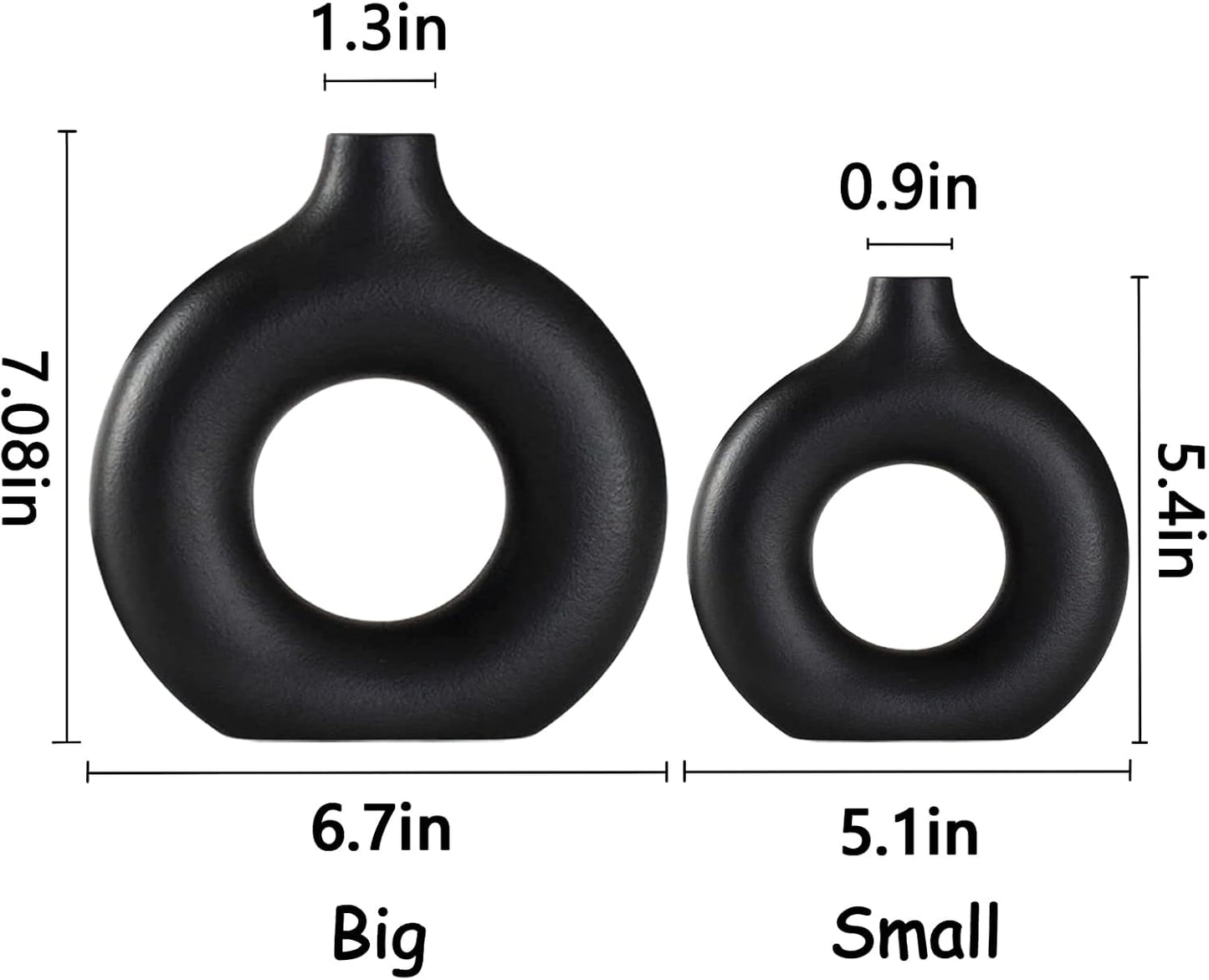 Black Ceramic Vase for Modern Home Decor, Round Matte Pampas Flower Vases Minimalist Nordic Boho Ins Style for Wedding Dinner Table Party Living Room Office Bedroom, Decorative Gift