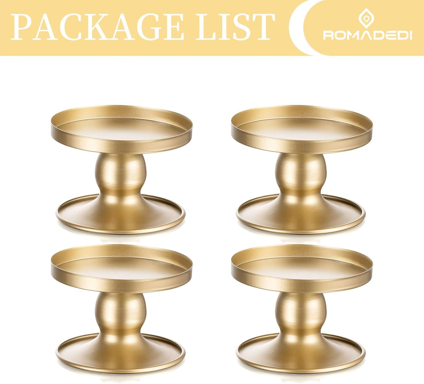 Candle Holders for Pillar Candles, Romadedi Gold Pillar & Taper Candle Holder, Small Metal Candle Stick Candle Holder for Wedding, Dining Room Table Centerpiece, Holiday Decor, 4 Pcs