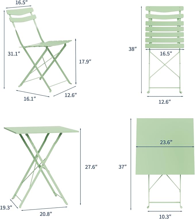 GarveeLife 3 Piece Patio Bistro Set, Folding Patio Bistro Table and Chairs Set - Image 8