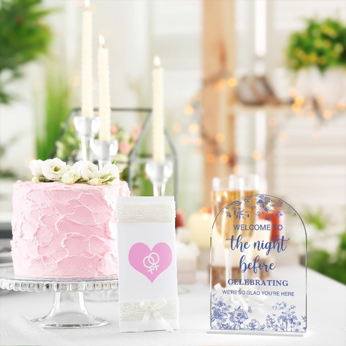 Acrylic Wedding Signs, Dusty Blue Wedding Decor, Blue Weddings Decor, Modern Calligraphy Arch Acrylic Table Top Sign for Weddings Parties Dinners - Welcome to The Night Befor (Clear)