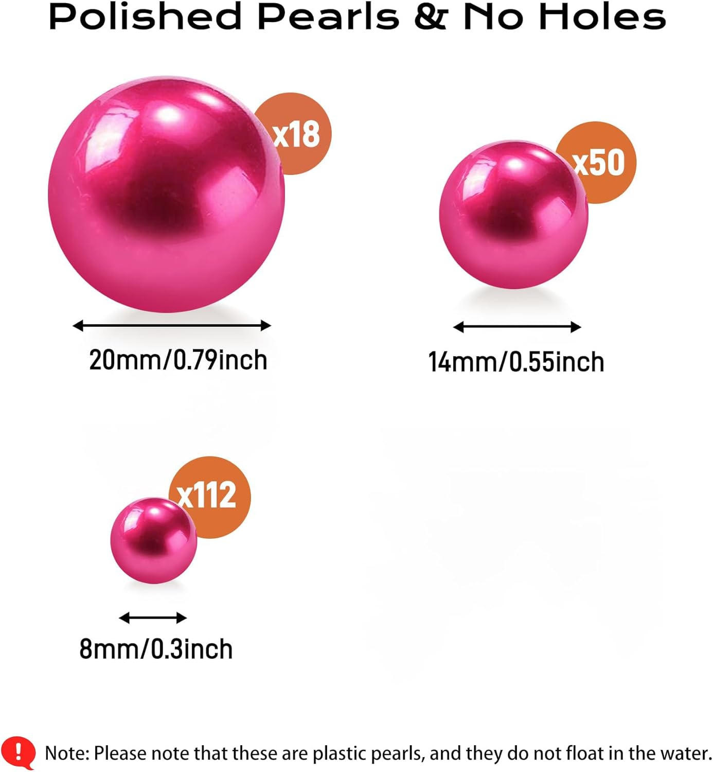 180PCS Hot Pink Beads for Centerpieces Vases, No Hole Polished Pearl Makeup Beads Mixed 8/14/20mm Sizes, Pearl Vase Fillers Table Scatters for Party Wedding Decor