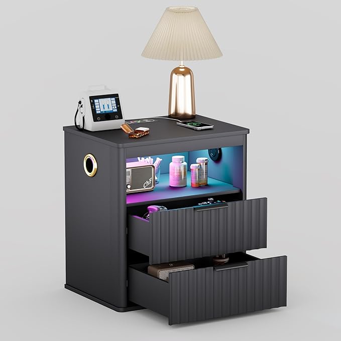 WOOVIVS Modern NightStand with Smart Human Sensor Lights, Bedside Table - Image 9