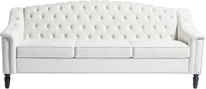 LEVNARY Mid-Century Modern Velvet Sofa, Chesterfield Couch Sleeper Settee - Image 8