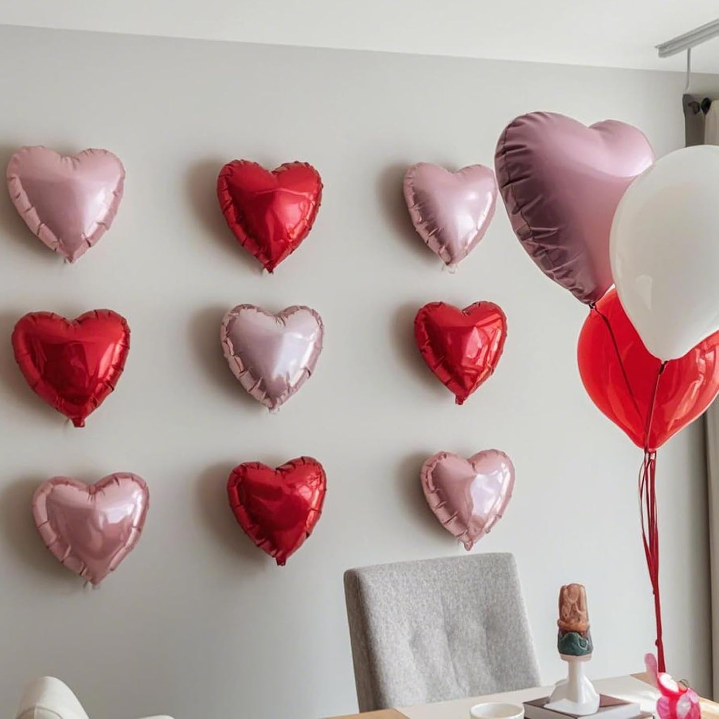 Pastel Pink Red Heart Balloons,12Pcs 18 Inch Baby Pink Foil Love Heart Shaped Balloons for Women Girl Valentines Day Birthday Wedding Engagement Anniversary Party Graduation Baby Shower Decorations