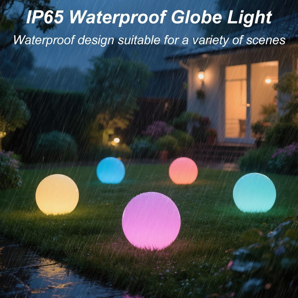 10 In LED Globe Light w/Remote, 16 RGB Colors 4 Modes & 8 Dimmable Brightness LED Ball Light Sphere Lamp, Rechargeable Orb Night Light Waterproof Outdoor Globe Lamp for Home/Yard/Lawn/Party/Pool Decor
