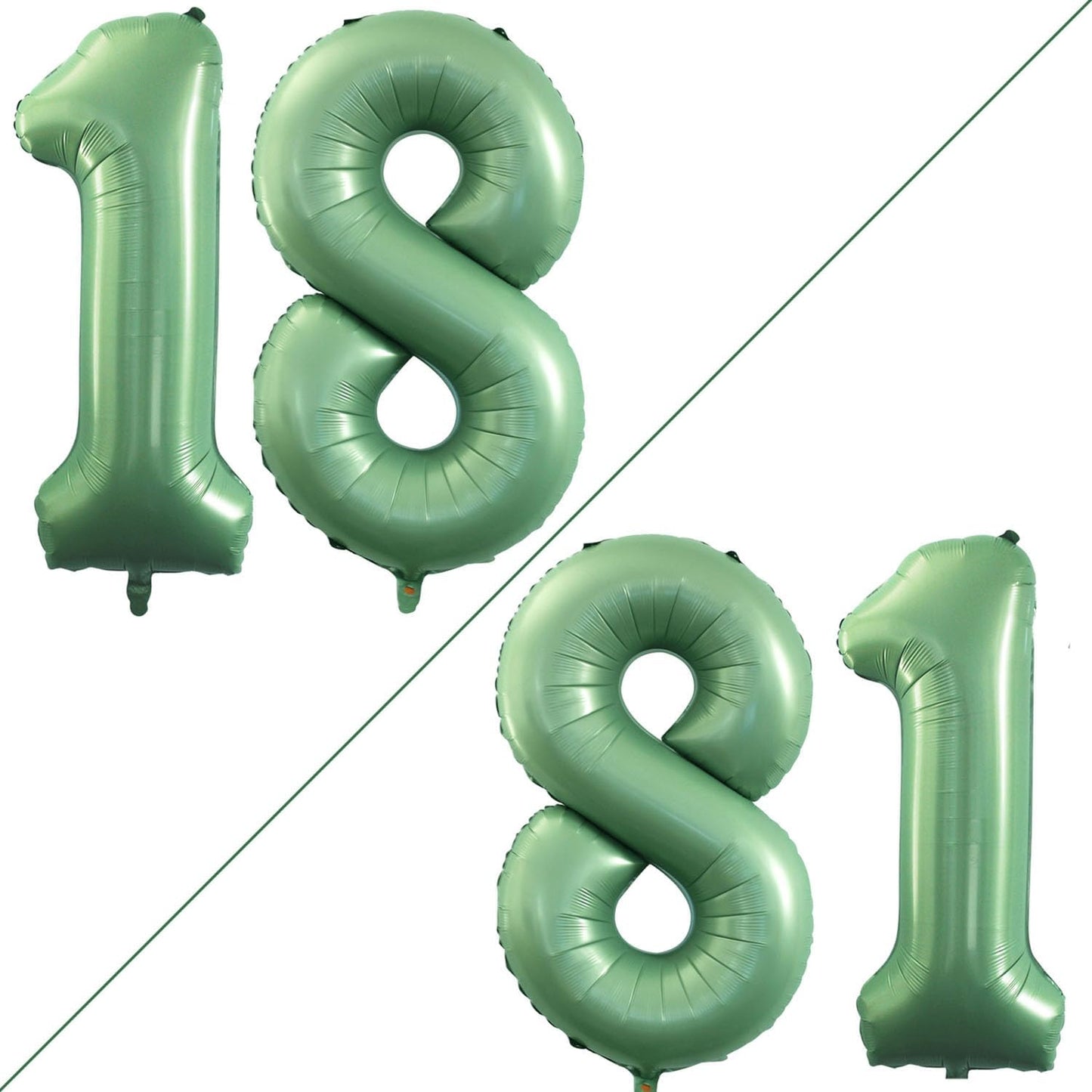 GOER Number 18 Balloons for 18th Birthday Sweet 18 Party Decorations,42 Inch Jumbo Foil Helium 81 Balloons for 81st Birthday Party Decoration (Sage Green)
