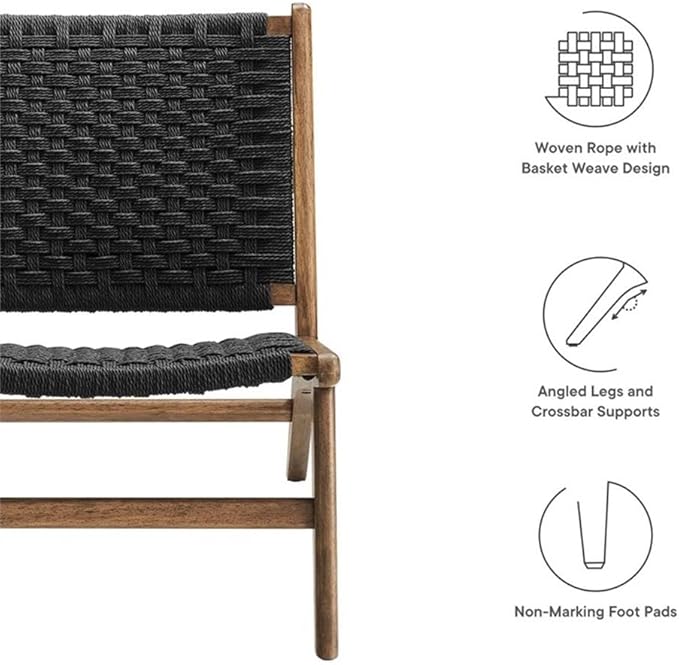 Modway Saoirse Woven Rope Wood Accent Lounge Chair in Walnut Black - Image 9