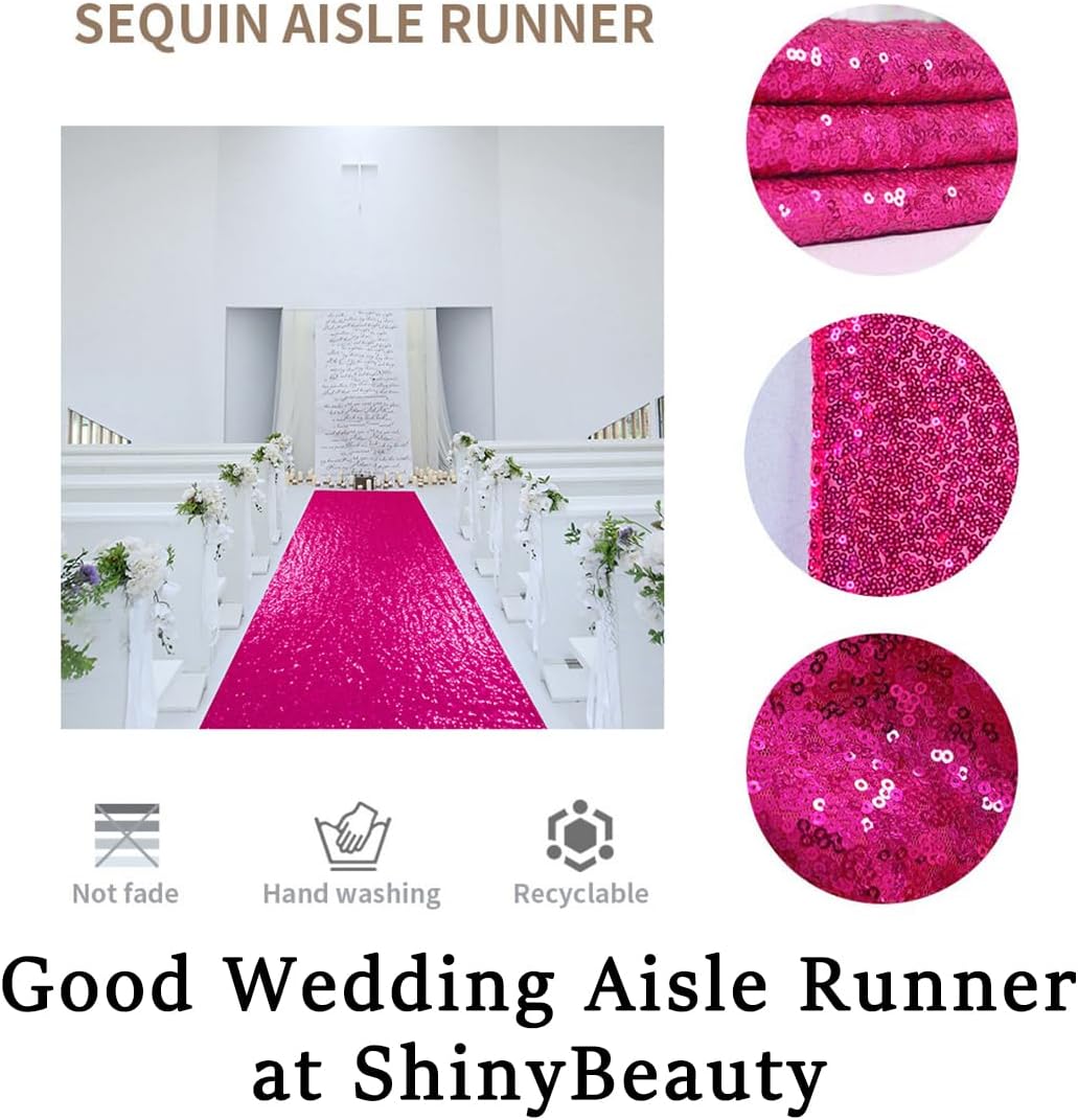 ShinyBeauty 4FTx15FT-Sequin Aisle Runner-Fuchsia Sparkly Carpet Runner for Wedding/Christmas/Thanksgiving Decor