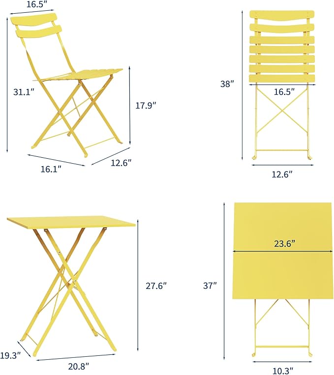 GarveeLife 3 Piece Patio Bistro Set, Folding Patio Bistro Table and Chairs Set - Image 8