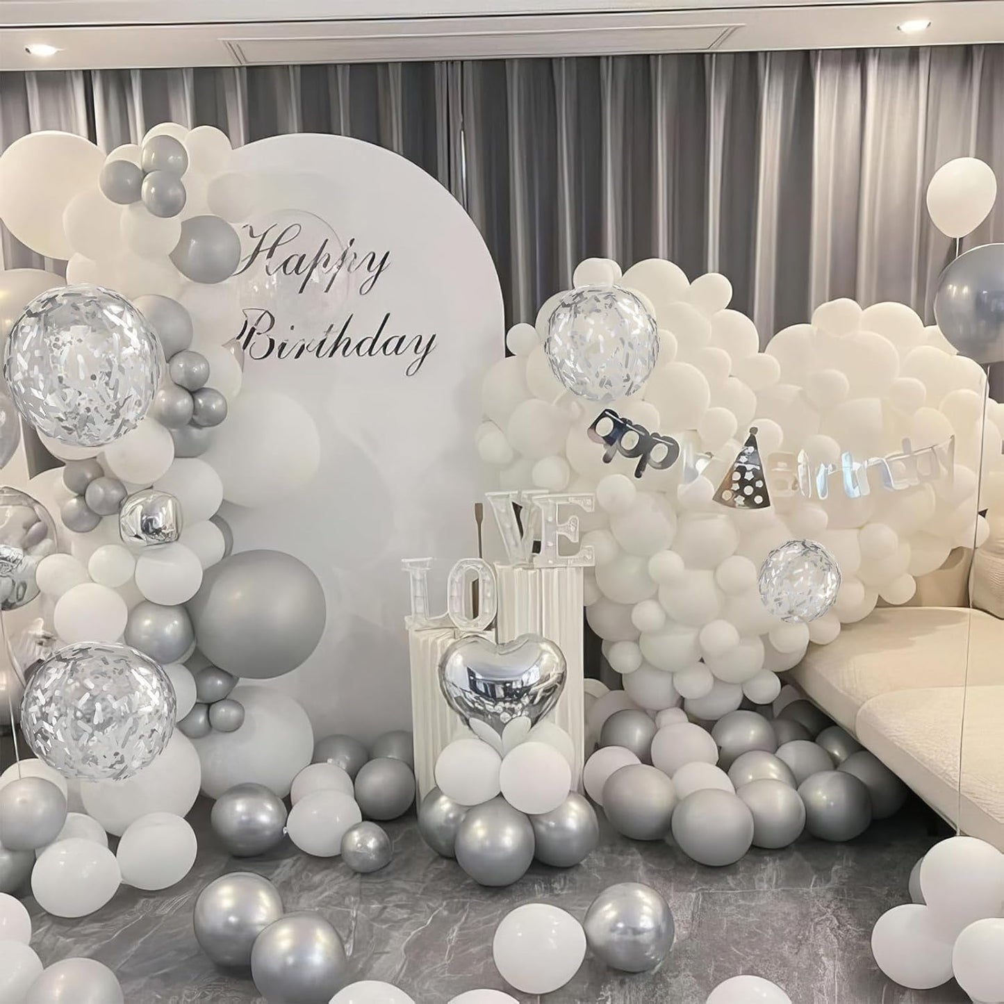 White and Silver Balloons, Metallic Silver and White Balloons Pearl White Silver Party Balloons Silver Confetti Balloons Chrome Latex Balloons for Kids Adults Birthday Wedding Baby Shower Graduation