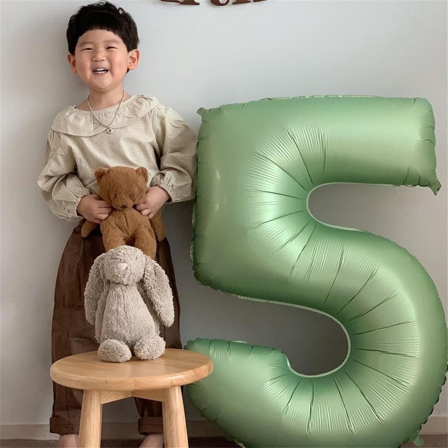 Sage Green Number 3 Balloon, 40In Large Foil Number Balloons Set 0-9 for Women, Self Inflating Olive Green Digital 3 Helium Balloon for Girls Boys 1st Birthday Jungle Safari Party Decorations Supplies