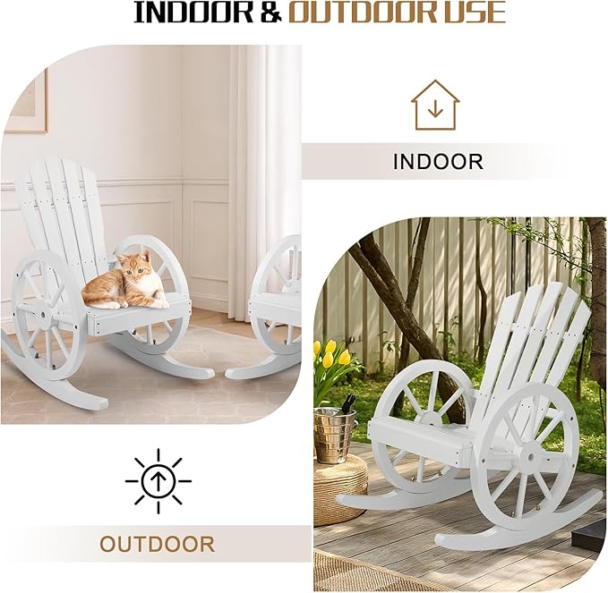 Outvita Adirondack Rocking Chair, Wood Wagon Rocker, Outdoor Wooden Carbonized - Image 7