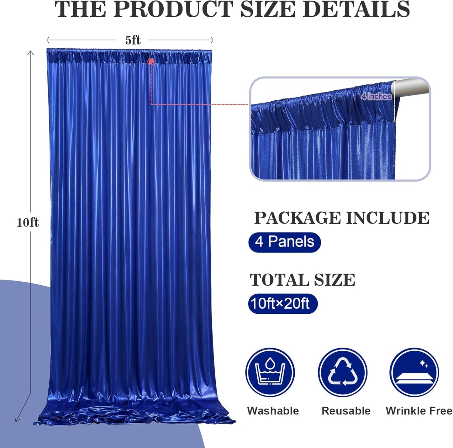 20x10ft Thick Royal Blue Glitter Backdrop Curtain Panels for Parties, Wrinkle Free Sequin Sparking Photo Backdrop Drapes, 4 Panels 5x10ft Shimmer Back Drop Cloth for Wedding Birthday Photography
